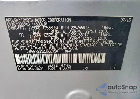 2013 Toyota Rav4 Xle z USA, uszkodzony, nr VIN JTMRFREV2DD032929